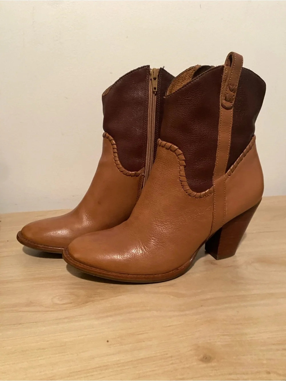 Jack Rogers Two Tone Leather Western Cowboy Boots Brown Tan Women’s 7.5